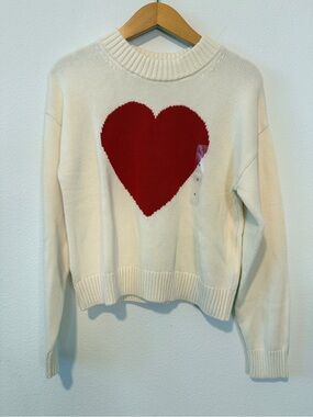Gap Ivory Heart Relaxed Cropped Intarsia Sweater Cotton Valentines Womens S